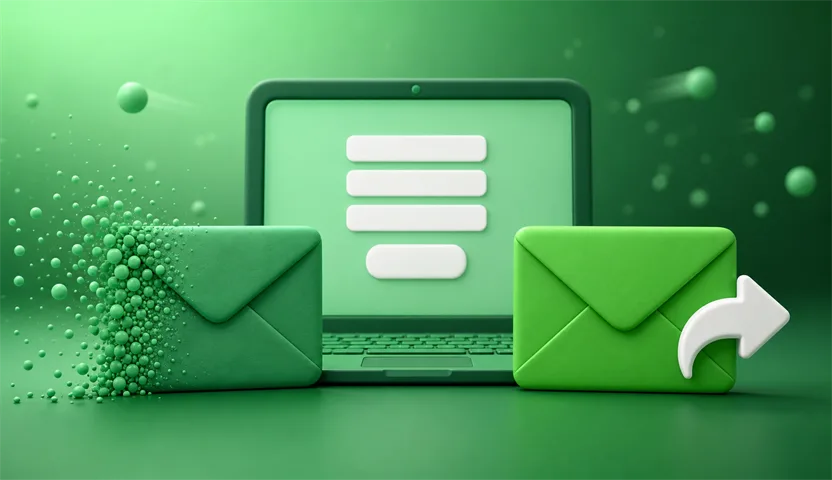 One envelope dissolving after use, one staying put with a forwarding arrow