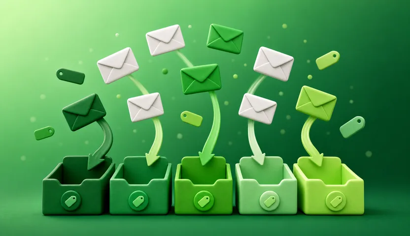 One address split into per-company tags, all delivering back to the same inbox